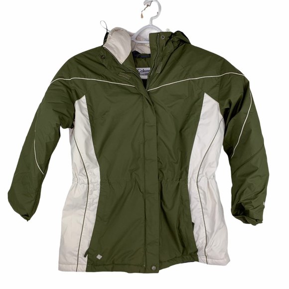 Columbia Waterproof Brush Lined Removable Hood Parka Green Large Zip Pockets - Picture 1 of 12